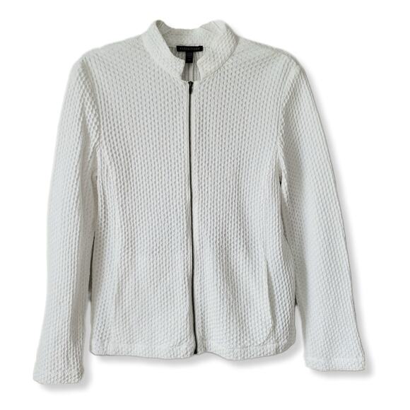 Eileen Fisher White Stand Up Collar Textured Jacket S Preppy Coastal Minimalist - Picture 1 of 15